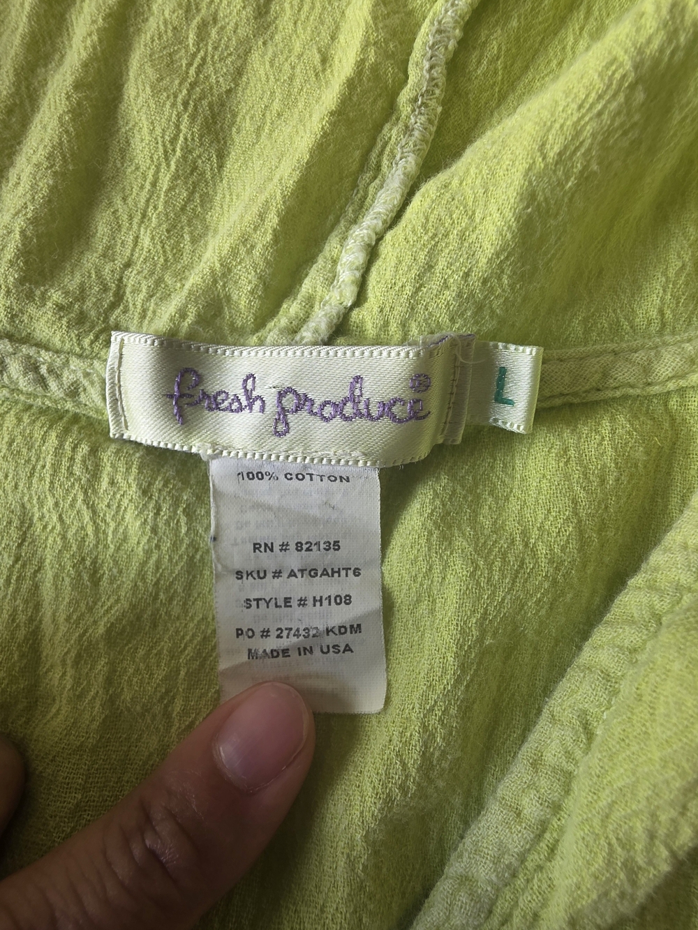 Fresh Produce Lime green Cotton Tunic Shirt Hooded Long Sleeve Lagenlook Coastal - Picture 4 of 7